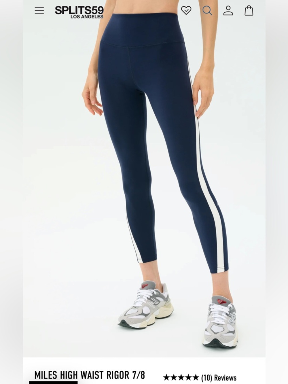 Splits59 Navy Blue High-Waist Leggings with White Side Stripe